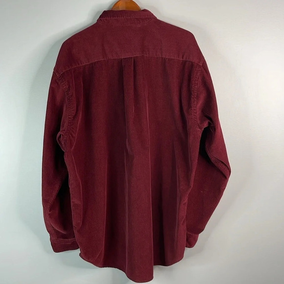 EDDIE BAUER Mens Burgundy Corduroy Herringbone Button Down Shirt Size XL Tall - Picture 9 of 13